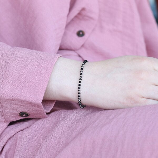 The Colourful Aura Adjustable Silver Black Beads Bracelet For Newborns and Adults