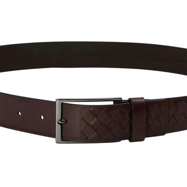 Boss Mens Braided Leather Belt - Dark Brown - 