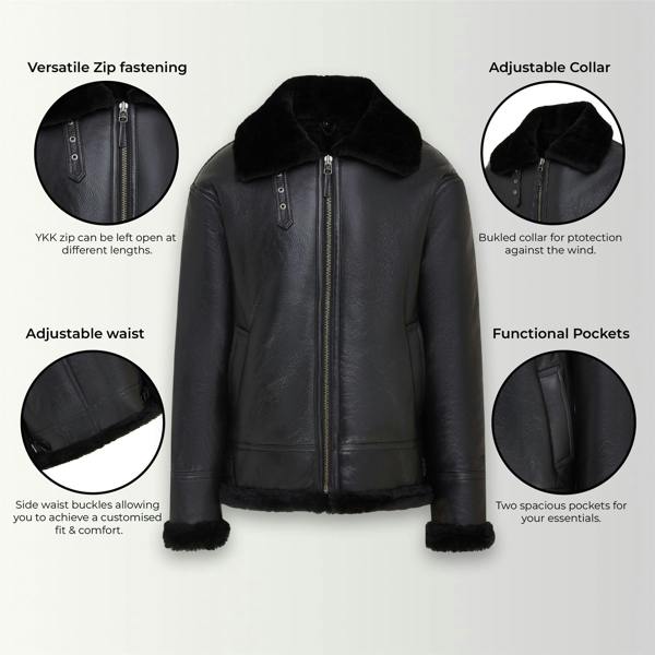 Infinity Leather Mens B3 Aviator Real Sheepskin Leather Flying Jacket-Oxford