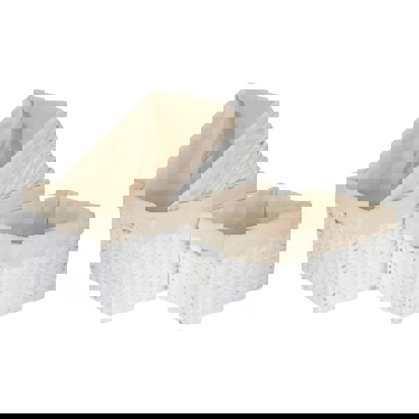 White Paper Rope Rectangular Storage Basket with White Cotton Lining