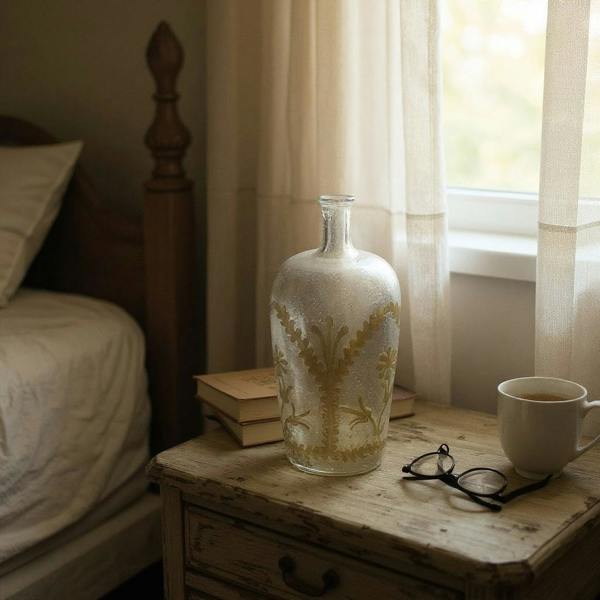 15" ANTIQUE SILVER GLASS DECORATIVE VASE
