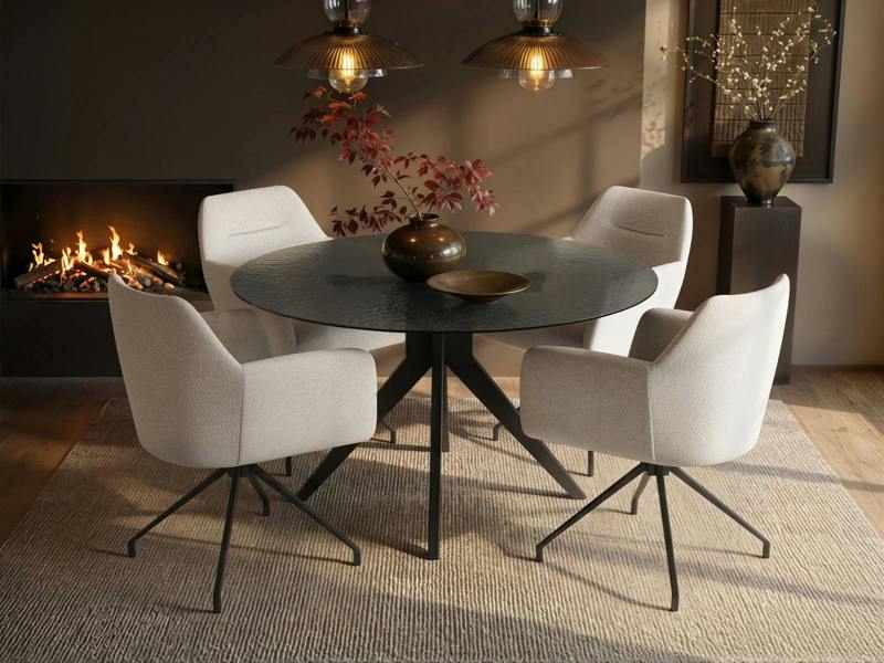 Emil Round Glass Dining Table with 4 Isla Chairs Set