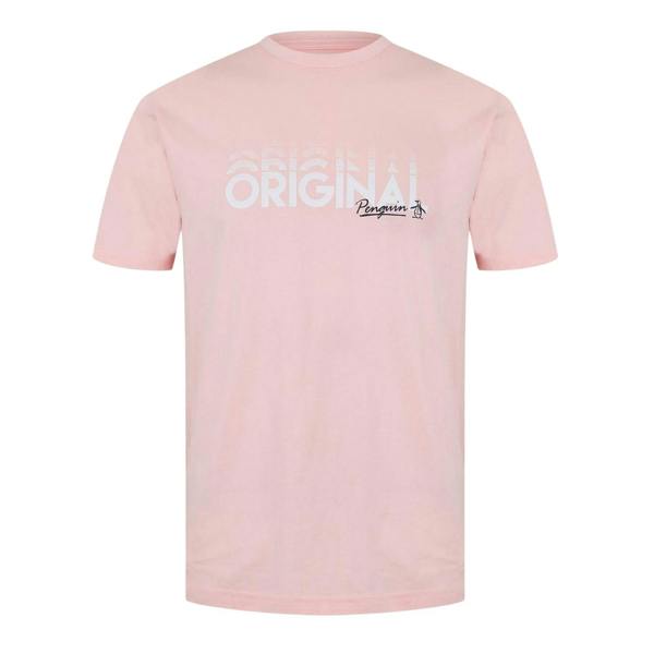 Original Penguin Mens Lettering Crew Neck Regular T-Shirt - Pink - 