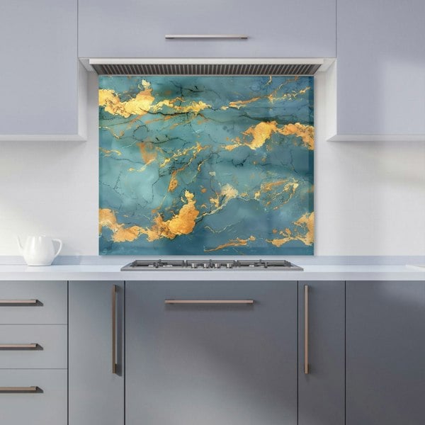 Warren Reed - Designer Gold And Azure Marble Effect Kitchen Splashback