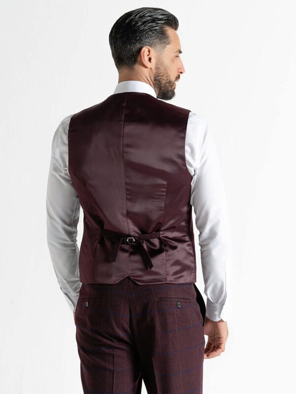 V2 Classic Kensignton Three Piece Suit - Soft Plum Tweed With Blue Checks