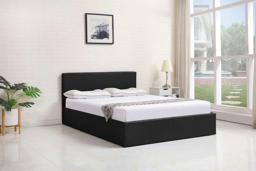 Kosy Koala Ottoman Bed Gas Lift Storage Leather Black 4ft Small Double Pine Wood Bedroom