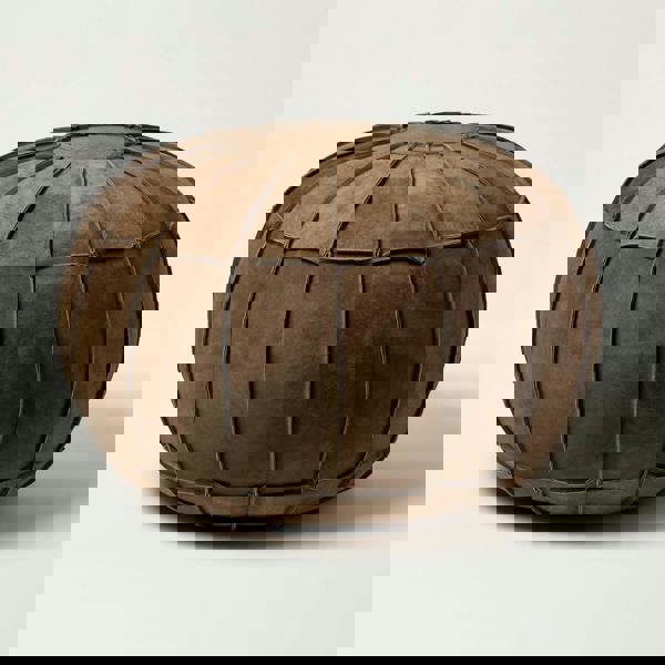 HOMESCAPES Brown Leather & Suede Round Pouffe Footstool