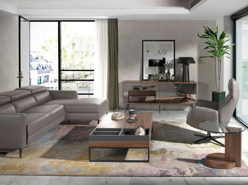 Angel Cerdá Round tempered glass and walnut corner table 2036