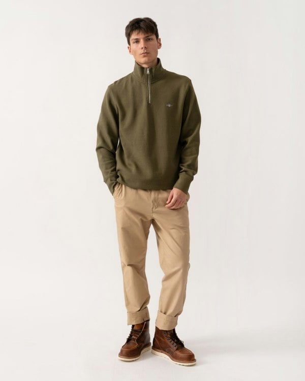 GANT Mens Texture Half-Zip Sweatshirt - 301 Juniper Green