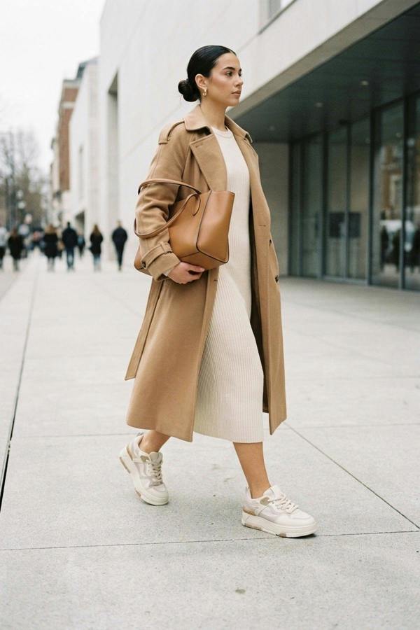 Genevieve Monochrome Chunky Sole Trainers - Beige