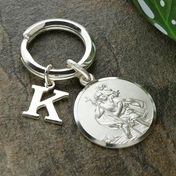 Christopher James of London Sterling Silver 24mm St Christopher Keyring With Any Initial & Optional Engraving