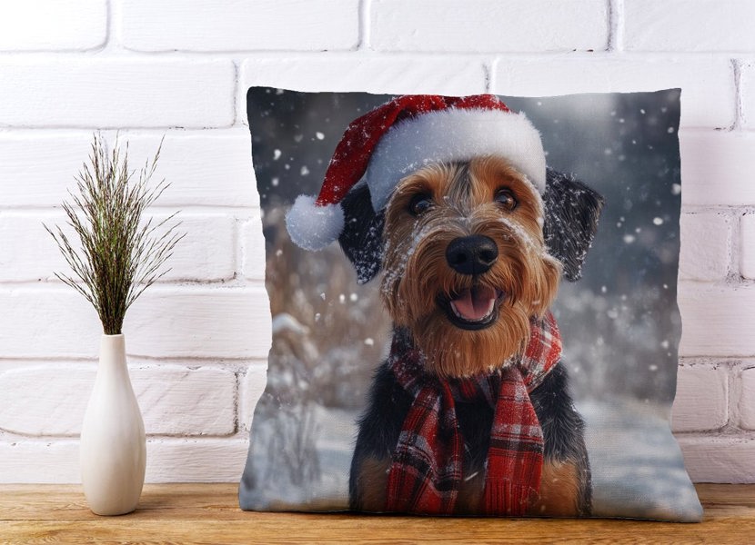 Warren Reed Christmas Airedale Terrier Cushion