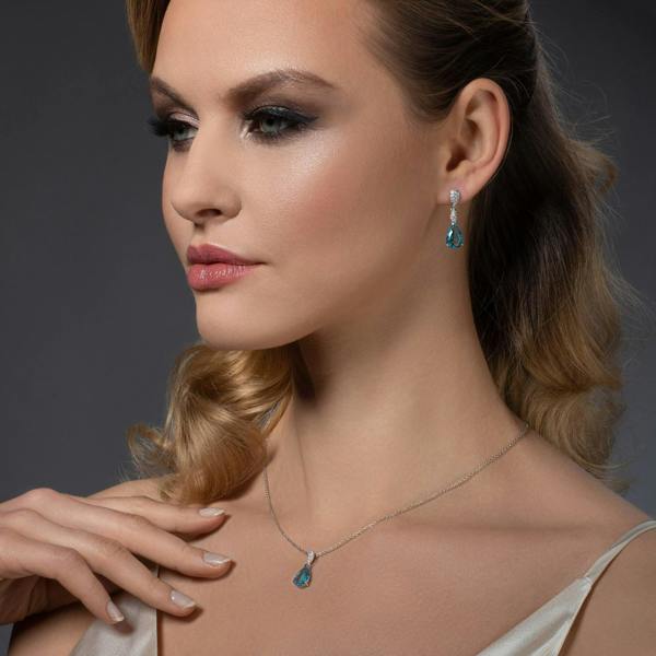Sterling Silver Light Blue Teardrop Pendant Necklace for Women - namana.london