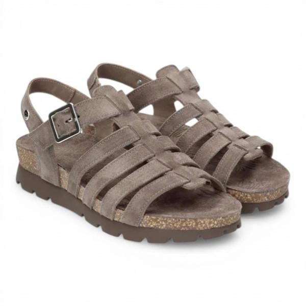 Panama Jack Women's Wedge Stone Grey Suede Leather Sandals - Sasha B6