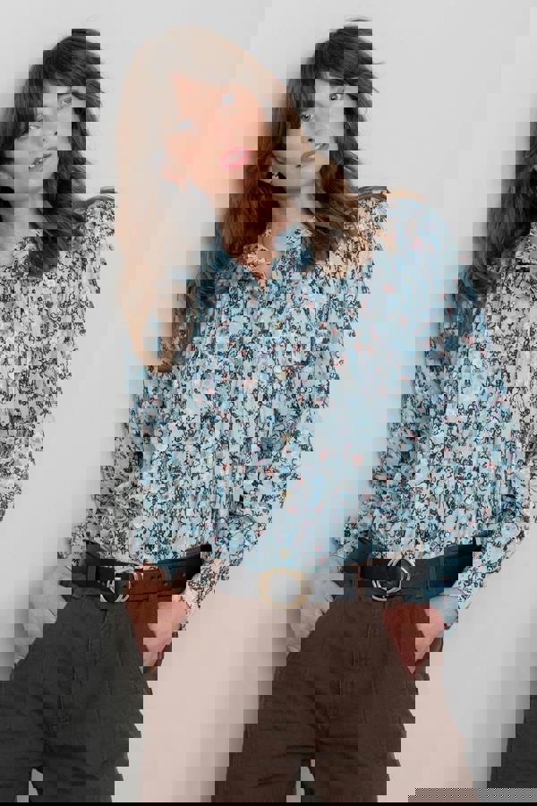 Flora Organic Cotton Ditsy Print Blouse Ice Blue | Lily and Me Clothing