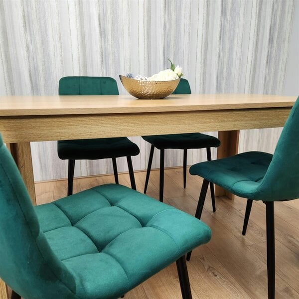 Kosy Koala Dining Set of 4 Oak Effect Dining Table and 4 Green Velvet Chairs Dining Room Furniture