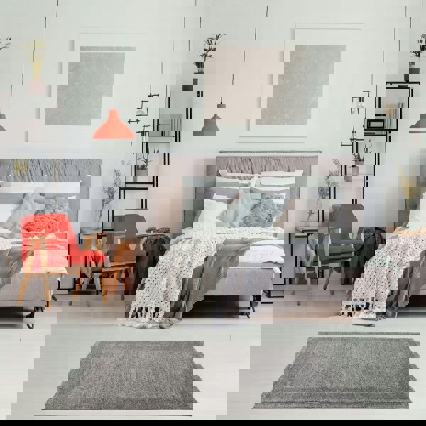 Modern Living Room Rug Bordered Design in Grey | The Rugs