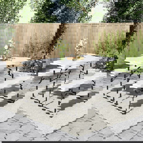 180cm Foldable Picnic Table and Bench Set with Parasol Hole Black/White Living and Home