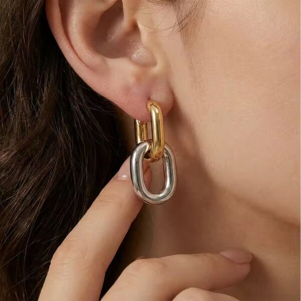 The Colourful Aura Two-Tone Chain Link Hoop Earrings (2-in-1 Design)