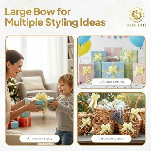 50mm Light Yellow Pull Bows, Multi-Pack Ribbon Gift Bows for Wrapping, Hampers and Décor image 7