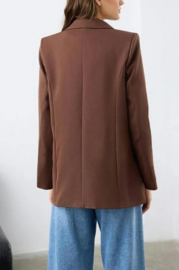 WOVCOR Oversize Lined Buttoned Woven Blazer Jacket