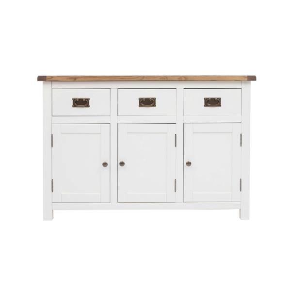 Lovere Off White 3 Drawer 3 Door Sideboard Brass Drop Handle