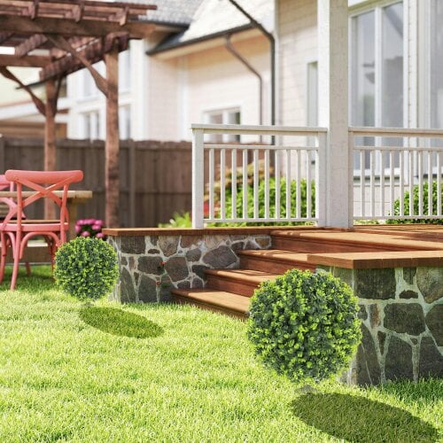 Wyld Haus Kevalo Set Of 2 Artificial Boxwood Ball Bushes With Ground Stakes For Garden And Balcony Use 40cm