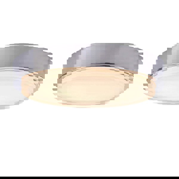 Flush Bathroom Ceiling Light IP44 Chrome Plate & White Glass 18W LED module Loops