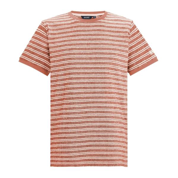 Regatta Mens Benlin Striped T-Shirt - Brick/White Stone - 