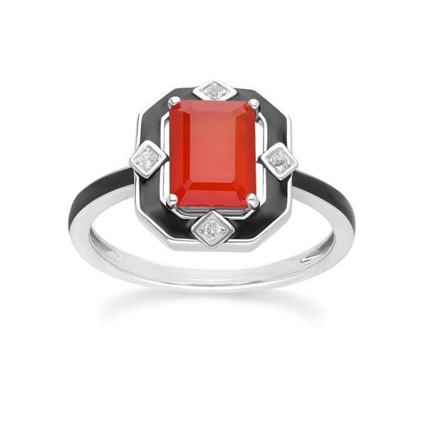 Gemondo Grand Deco Black Enamel, Carnelian & Topaz Ring in Sterling Silver