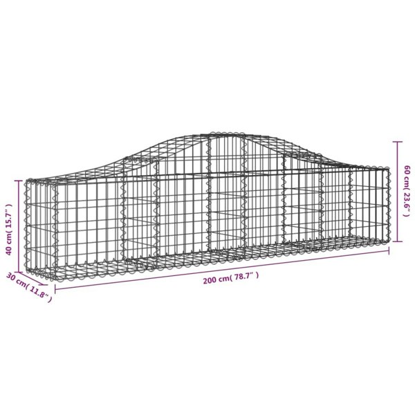 Berkfield Arched Gabion Baskets 9 pcs 200x30x40/60 cm Galvanised Iron