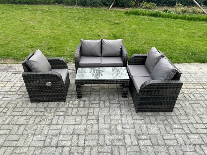 Fimous Patio Garden Furniture Sets Wicker Outdoor Rattan Furniture Sofa Sets with Rectangular Coffee Table Love seat Sofa