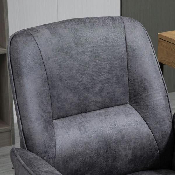 Close-up of charcoal grey mid-back office chair backrest with stitched cushion panels