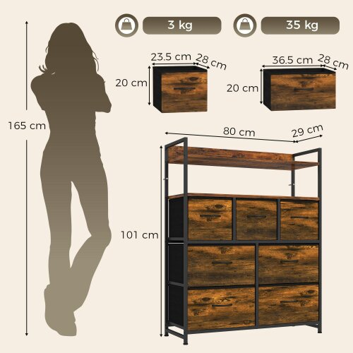 HOMCOM Chest of Drawers, Bedroom Fabric Dresser, Rustic Brown