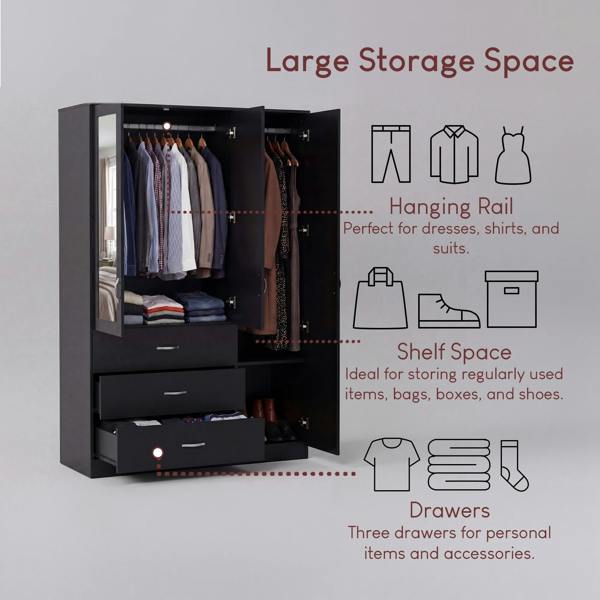 Vida Designs Riano 3 Door 3 Drawer Mirrored Wardrobe