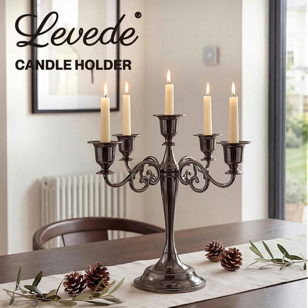 Levede Candle Holder 5 Arm Metal Candelabra Black Candlestick Stand Centerpiece