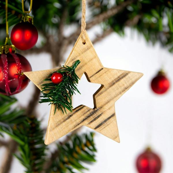 5cm Wooden Craft Star Shape Tree Hanging Decoration for Christmas Indoor Displays image 3