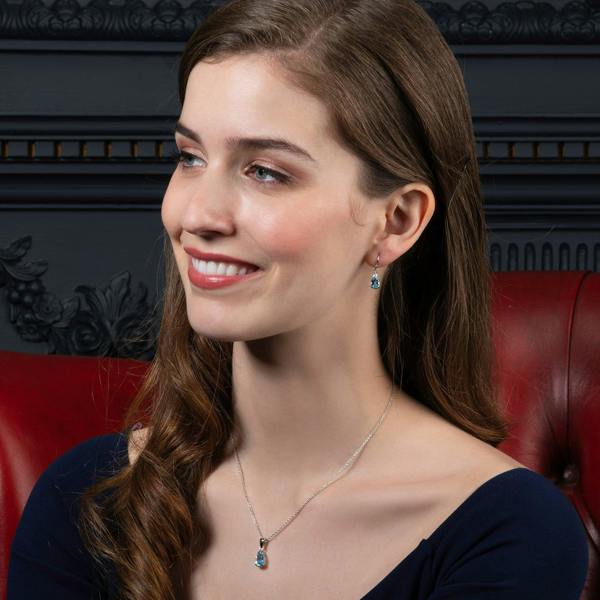 925 Sterling Silver Drop Earrings with Blue Topaz Gemstones - namana.london