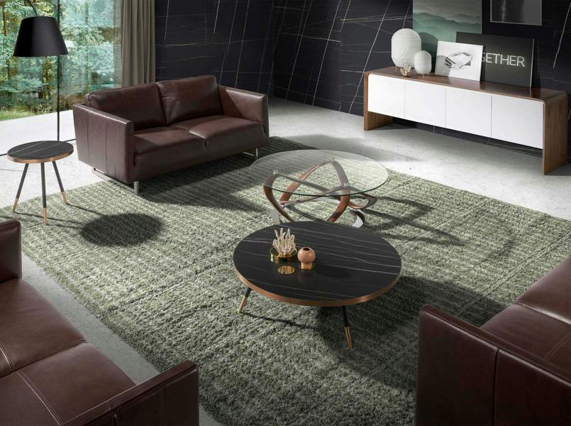 Angel Cerdá Round Corner Table in Porcelain Marble and Black Steel 2069