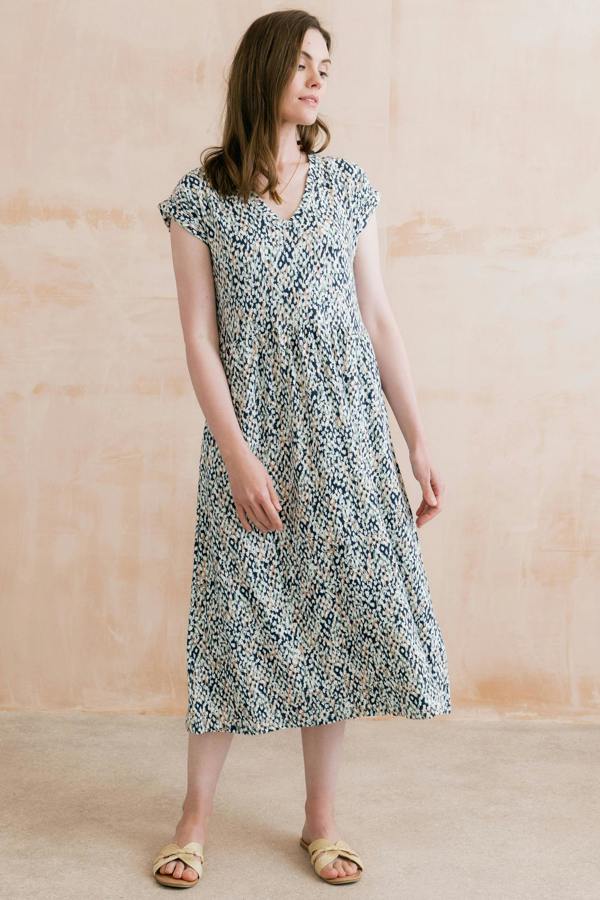 Lily & Me Shine Printed Organic Cotton Jersey Dress Navy