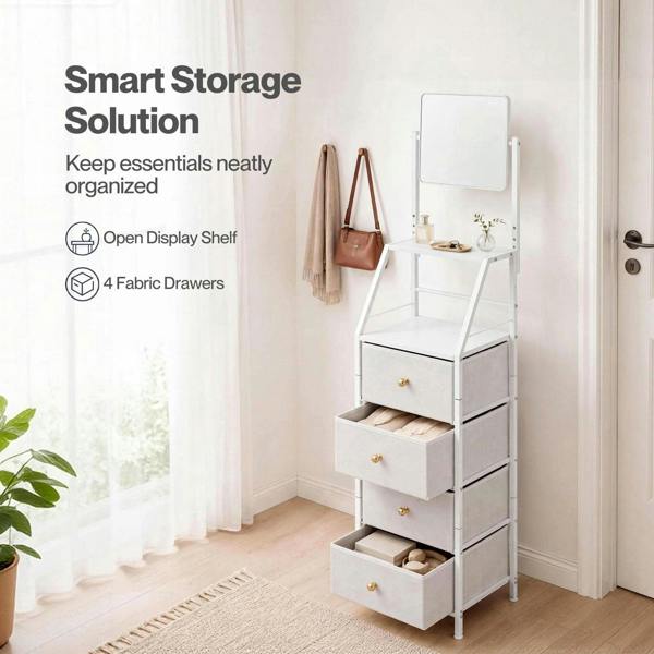 Levede Chest Of Drawers Mirror Dressing Table Vertical Storage Bedroom White