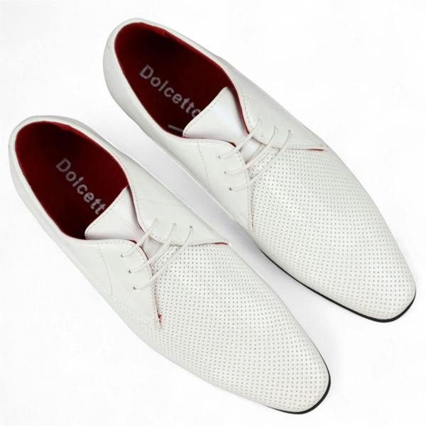 Dolcetto Men’s Pointed Toe Formal Lace Up Perforated Shoes