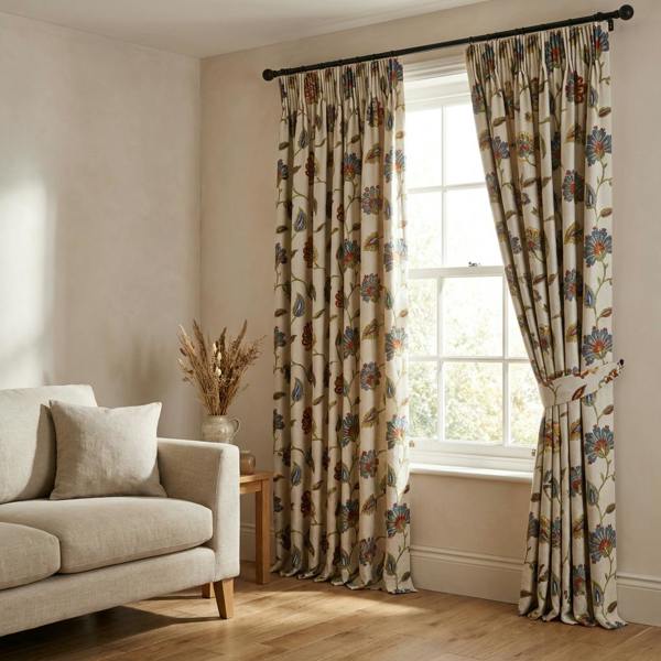 Shelley made-to-measure curtains in Multi, styled in a living room