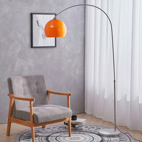 Arch Standing Floor Lamp, Orange/White Lampshade, Marble Base, Reading Light Floorlamp Living and Home