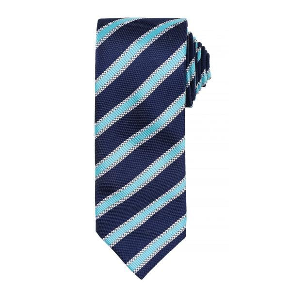 Premier Mens Waffle Stripe Formal Business Tie (Pack of 2) - Navy/ Turquoise