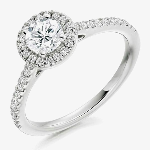T. H. Baker Platinum Diamond-Shoulder Halo Engagement Ring (M) ENG3753
