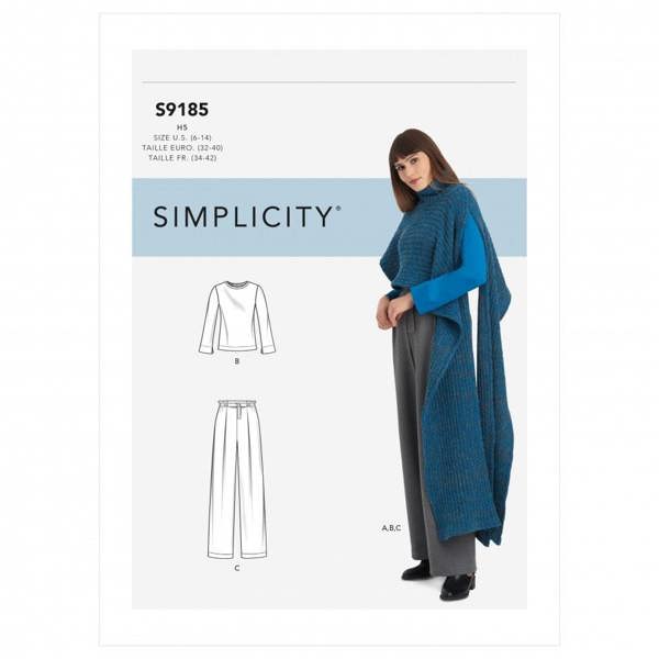 Simplicity Sewing Pattern 9185, Tops, Trousers, Capes for Women, H5 (6-8-10-12-14) - Intermediate