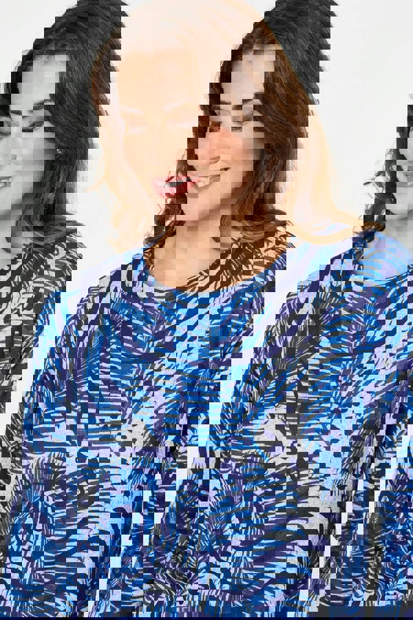 Blue | Animal Print Long Sleeve Curve Hem Top
