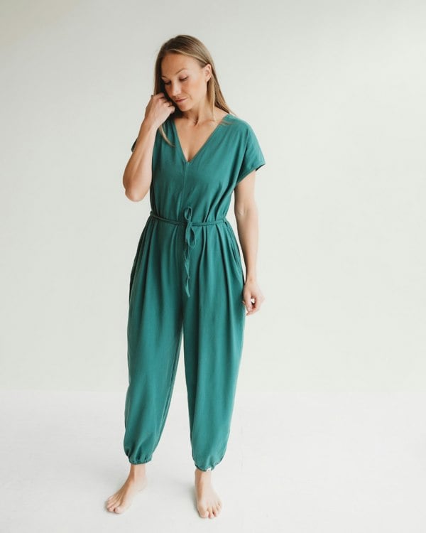 Rita Green Tie Waist Jumpsuit - image 1