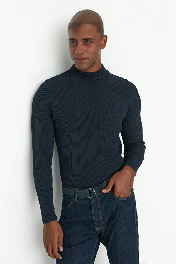 WOVCOR Half Turtleneck Ribbed Knit Men's Sweater